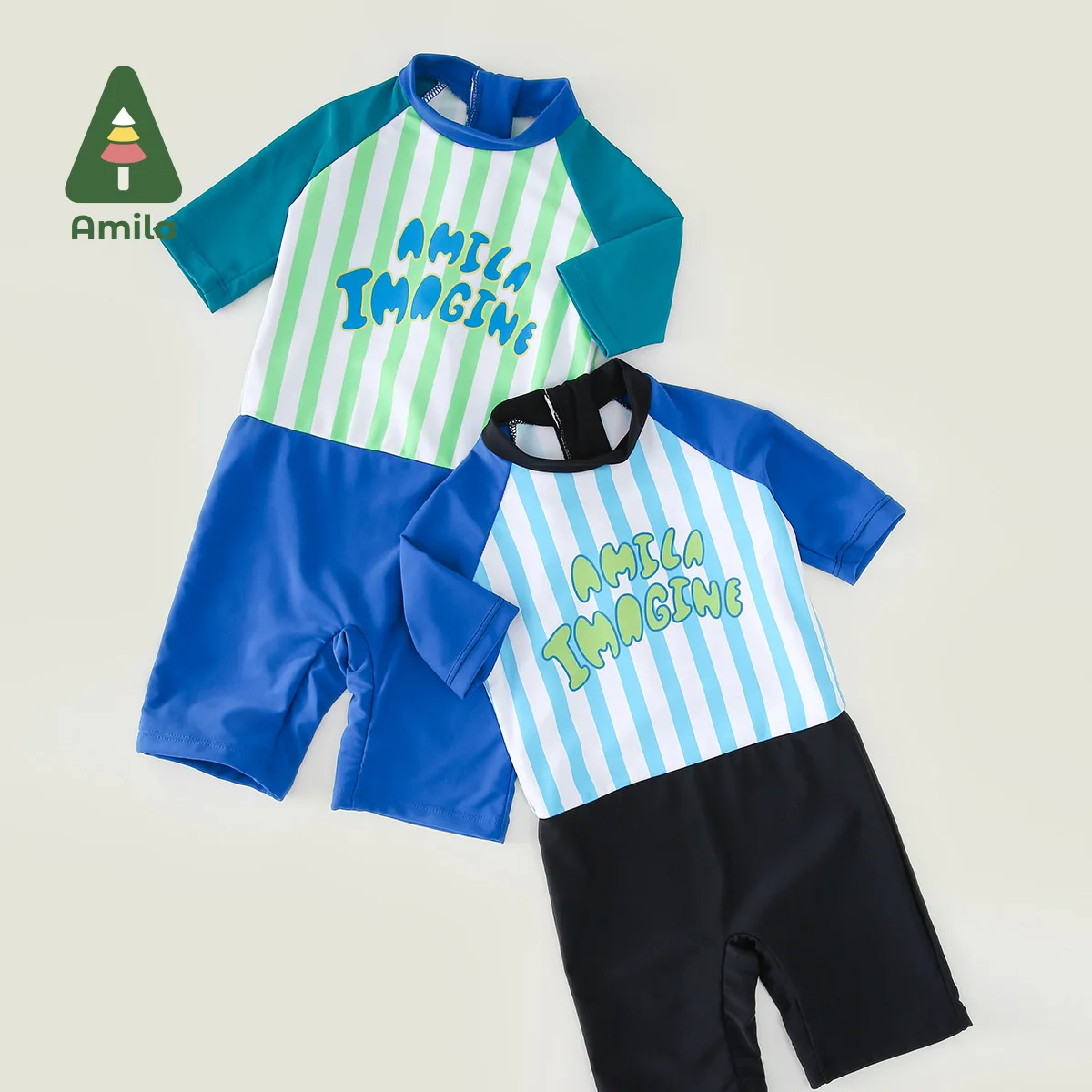 Amila Baby Buoyancy Swimsuit Summer 2024 New Streak Swimwear Kid One Piece Floating Rash Guards Bathing Boys Swimming Suits