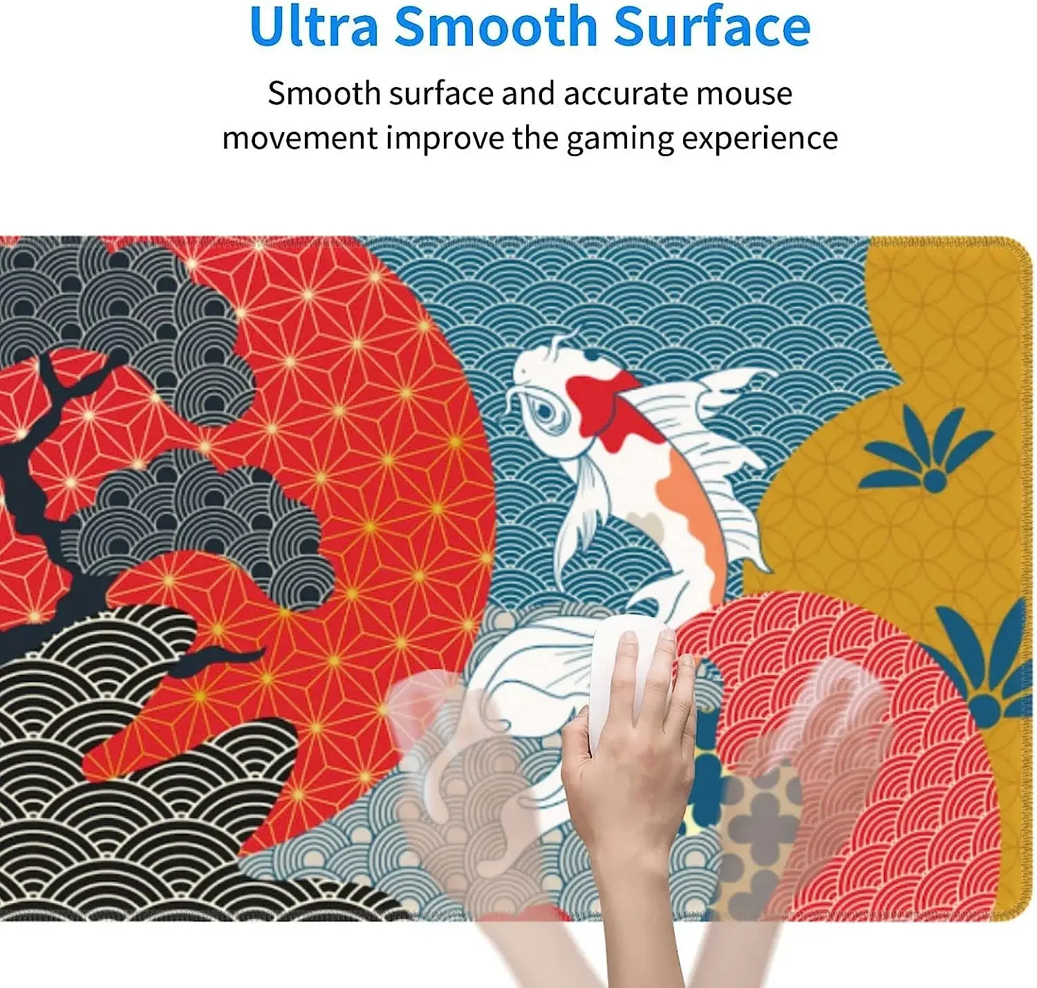 كوي سمك الشبوط لوحة ماوس كبيرة لطيف مضحك زهرة ساكورا وموجة المحيط للنساء XL حصيرة مكتبية كبيرة لسطح المكتب 31.5*11.8 بوصة