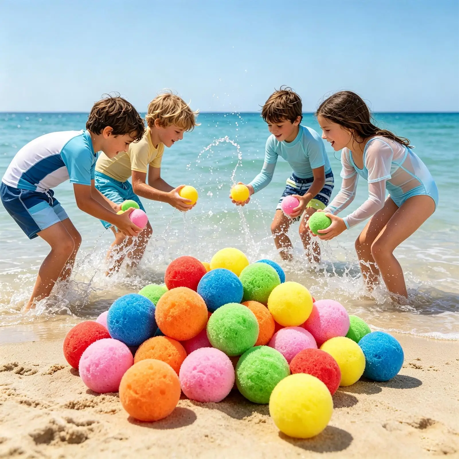 Water Sponge Balls For Kids 60 Pieces Refillable Reusable Sponge Toy 9 Colors Pool Water Balloons For Kids Summer Outdoor Party