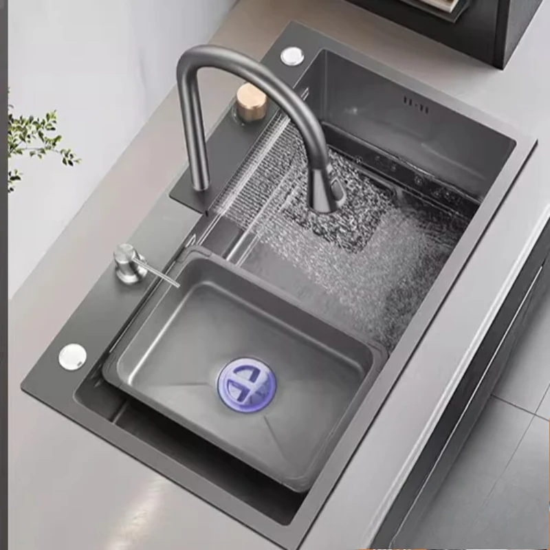 

Kitchen Sink 304 Stainless Steel Undermount Single Bowl Waterfall Drain Multifunctional Drainer Dishwasher Safe Sink Strainer