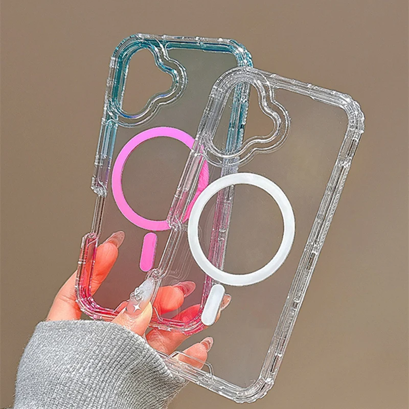 3 IN 1 Gradient Transparent for MagSafe Case For iPhone 17 Pro Max 16 Pro 15 14 13 12 Simple Clear Wireless Charging Cover
