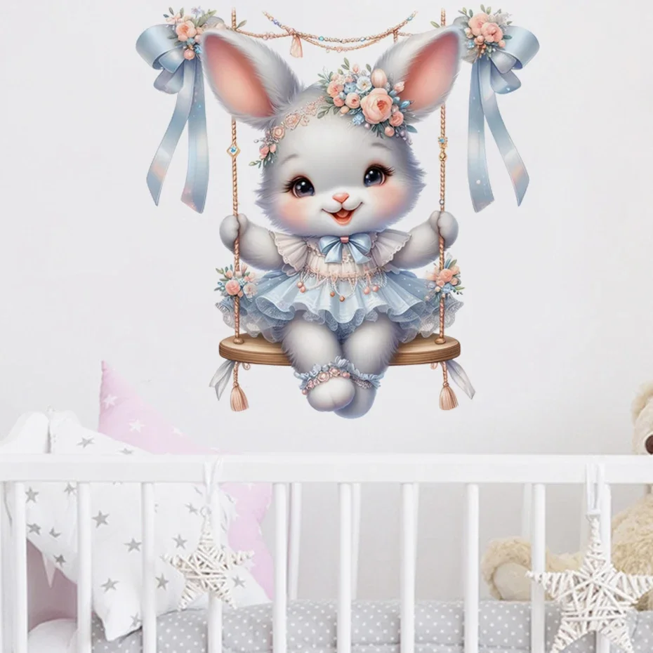 

Cartoon Cute Rabbit Swinging Wall Stickers Wall Art Decal Decoration Baby Nursery kids Room Removable Decorative Stickers