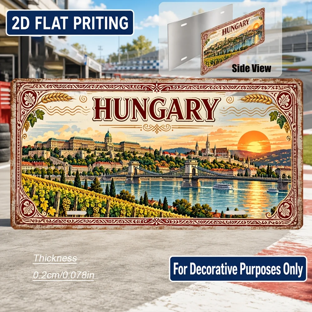 2D Flat - 【2D Flat】 2D Flat - [2D Flat] 2D Flat, 1pc, Hungarian Budapest Riverfront Theme Retro Sign, for Decoration Solely,