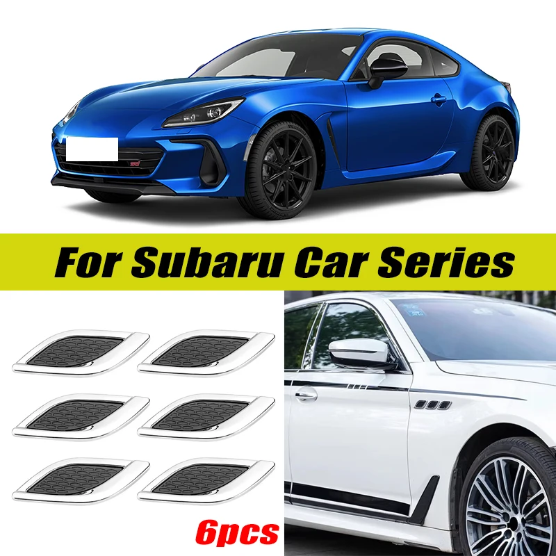 6Pcs Chrome / Black 3D Car Side Fender Air Vent Hood Scoop Outlet Cover Decorative Trim For Subaru Impreza WRX STI Subaru