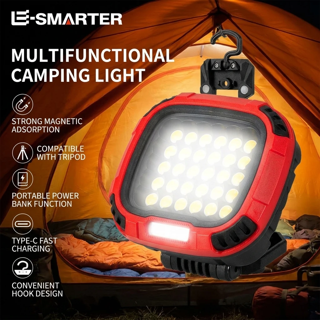 Rechargeable COB Working Lamp Magnetic Floodlight Portable Highlight Lighting for Camping Emergency Repair Outdoor