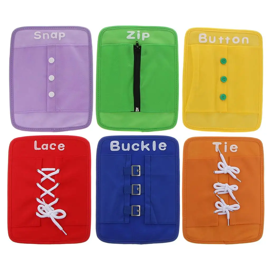 6 pcs Zip Snap Button Buckle Montessori Material Early Learning Basic Life Skills Dress Boards For Preschool Basic Skills Toy