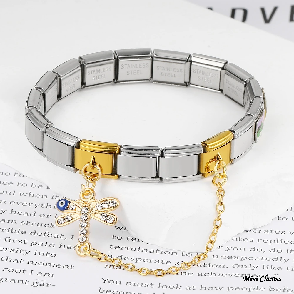 Modischer Schmetterling-Anhänger mit bösen Augen und Hängekette, italienische Charms, passend für 9-mm-Armbänder, Edelstahlschmuck – Detail 7