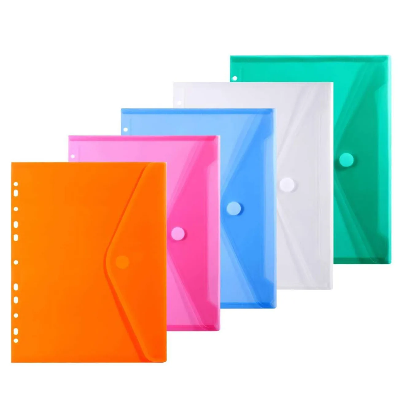 New 11 Holes A4 Size Plastic File Envelope Pocket Insert Pages for Wallet lBinders, with Sturdy Velcro Closure Assorted Colors