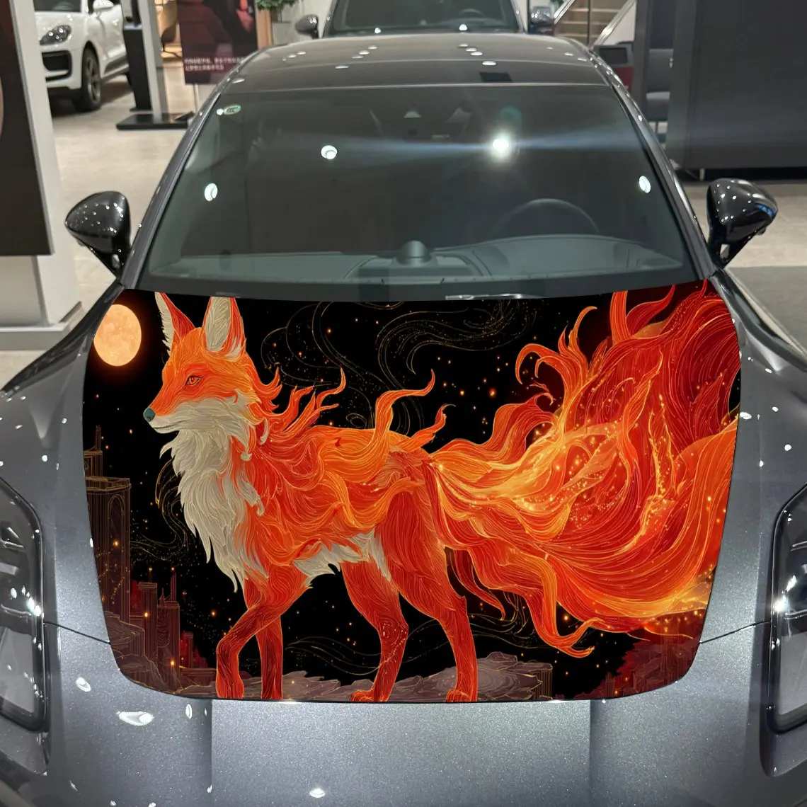 Fiery Fox Wonder Journey PVC Car Engine Hood Vinyl Wraps, Self-Adhesive Waterproof Car Hood Decal Sticker, Car Decoration Protec