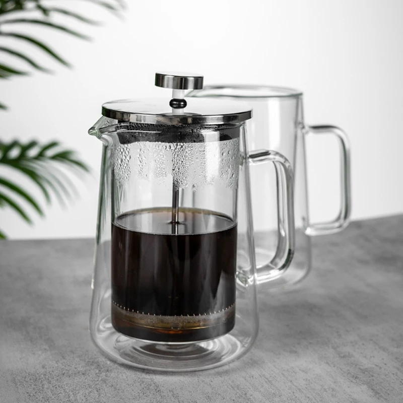 French Press 650ml French Coffee Maker - Double Wall Borosilicate Glass Tea Kettle, Home Coffee Pot with Filter