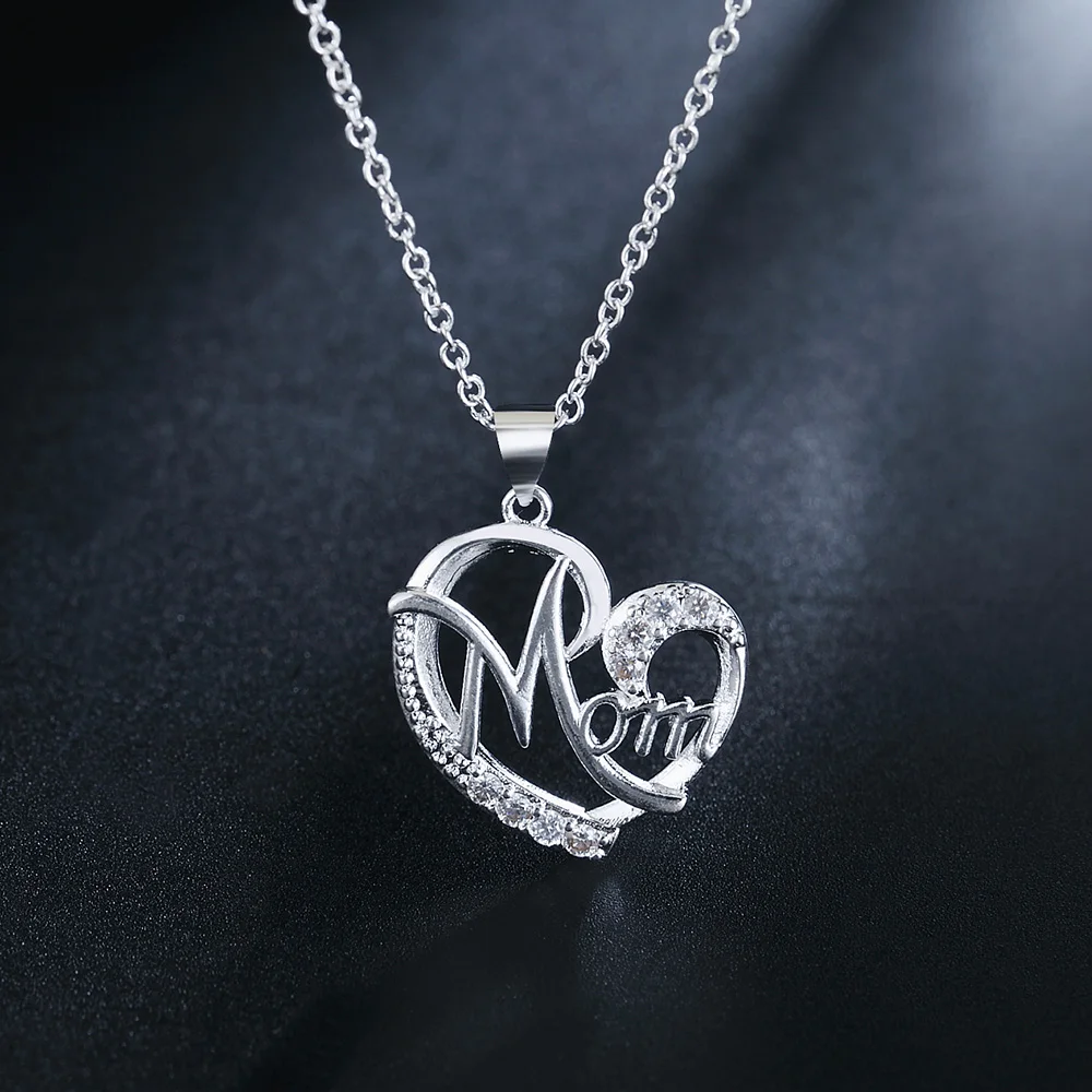 

925 Sterling Silver Fashion Jewelry 18 Inches Charm Mom Aaa Zircon Heart Pendant Necklace For Women Mother'S Day Gifts