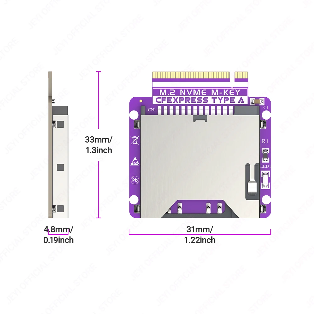 JEYI CFExpress Type-A to M.2 NVMe Adapter Card Tool-Free PCIe Converter with Automatic Spring-back Reader for Fast Data Transfer