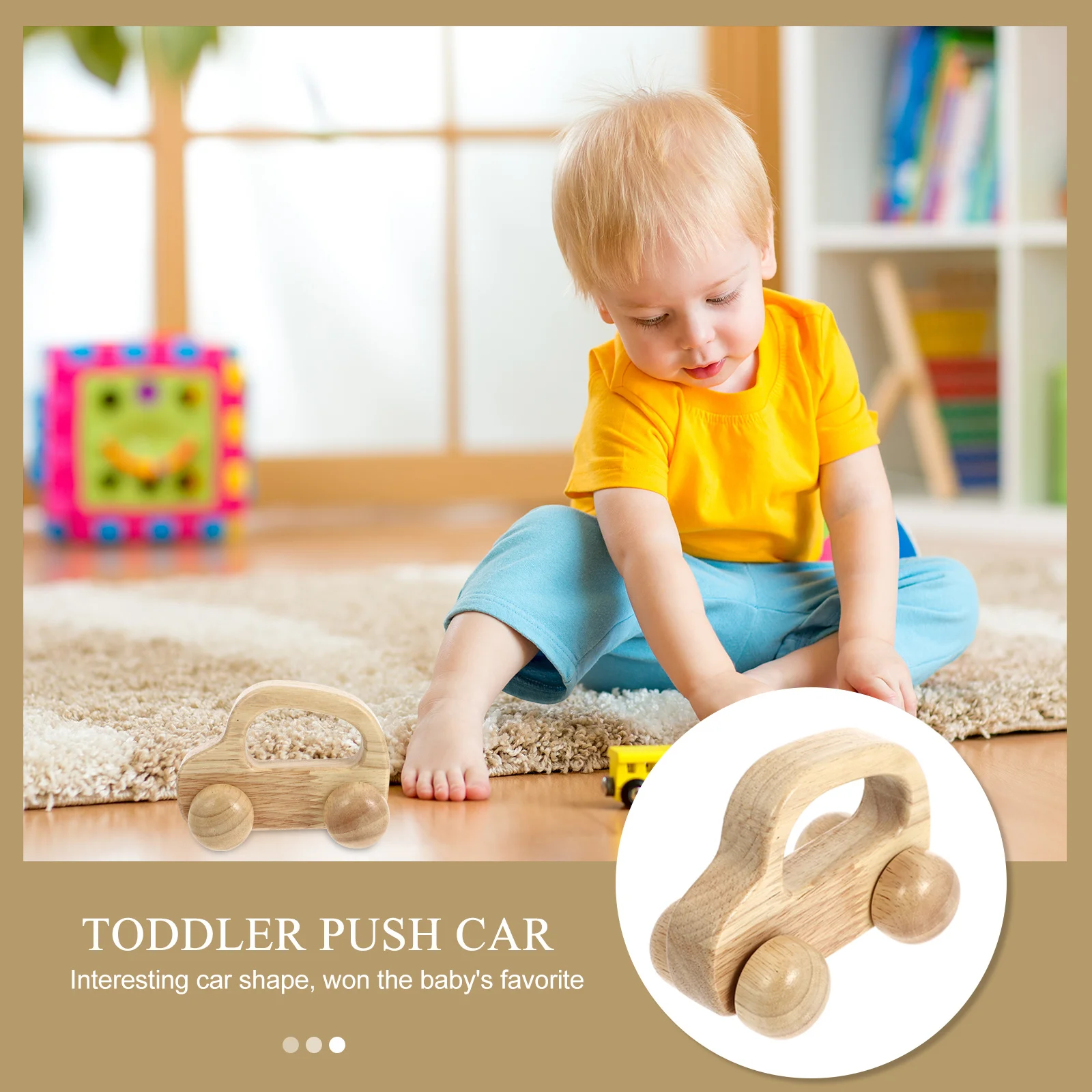 Toddler Wooden Push Car Premium Rubber Wood Infant Vehicle Development Sensory Baby Grasping Car Baby Chewing Wooden Cars