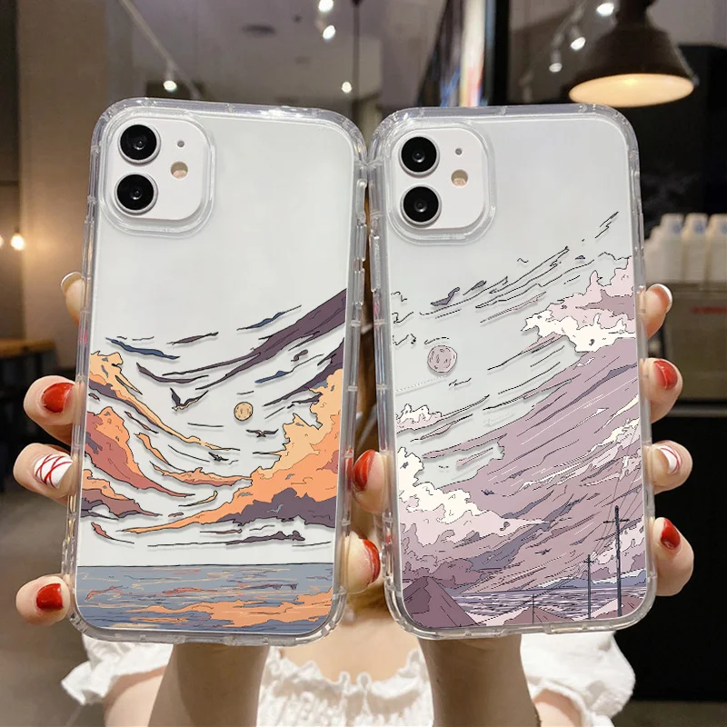 Anime Case For Iphone 11 12 14 13 Case 14 12 11 13 Pro Max X XR XS Max 7 8 14 6 6S Plus 12 13 Mini SE 2020 2022 Scenery Cover
