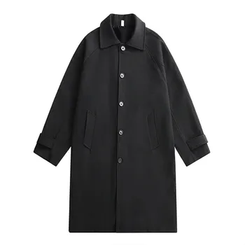 Men's Long Business-Casual Trench Coat 4 Trench Men Long Windbreaker Coat Fashion Business Casual Loose Solid Trench Mens England Style Turn Down Collar Jackets Outwear 4