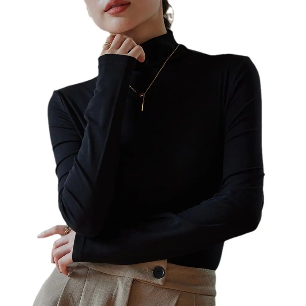 

Women's Modal Half Turtleneck Long-Sleeved Top Slim Fit Pure Color Shirt for Spring/Fall New Bottoming Outfit