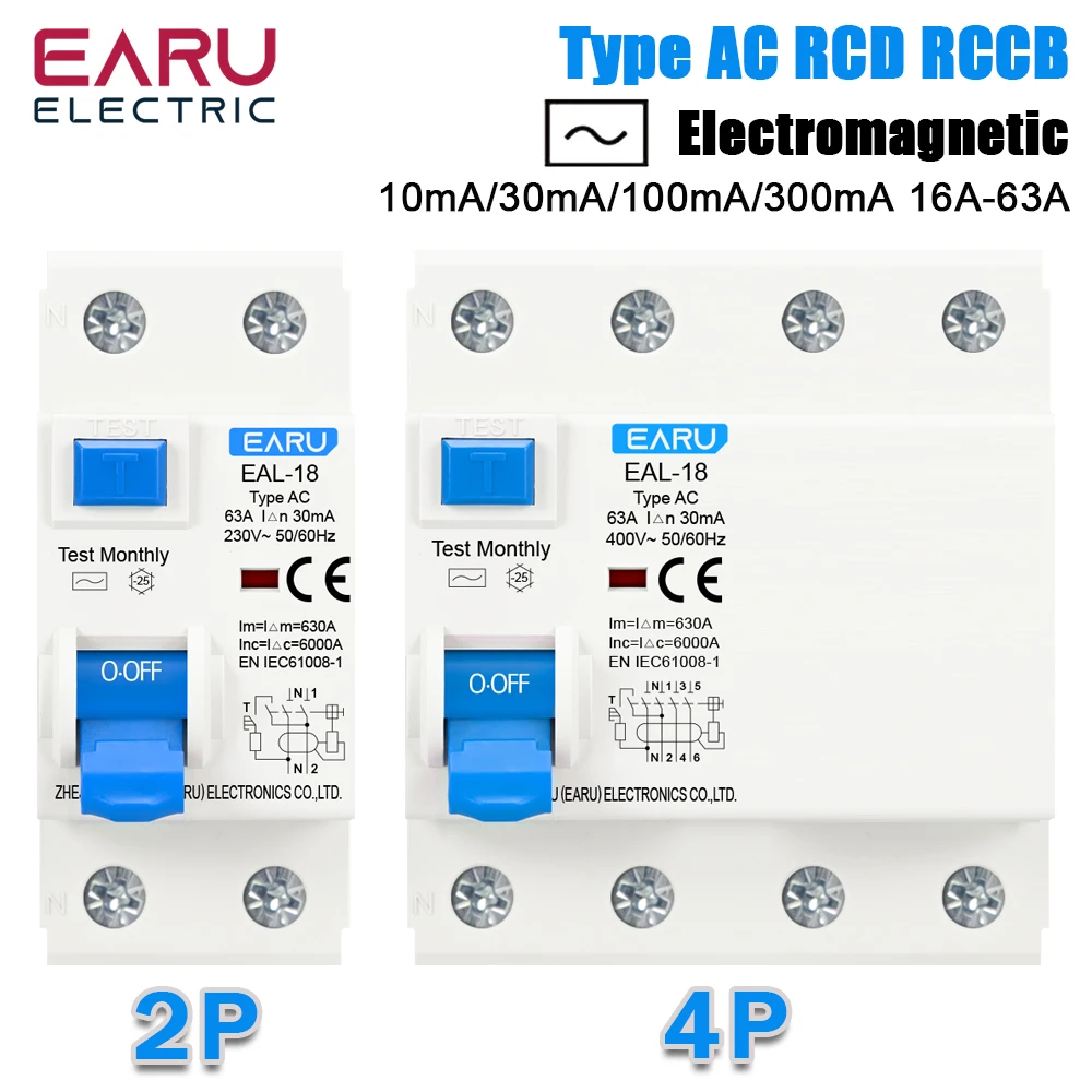 2P 4P 10/30/100/300mA Typ AC/A/F/B RCCB RCD EVSE Elektromagnetischer Fehlerstromschutzschalter Sicherheitsschalter