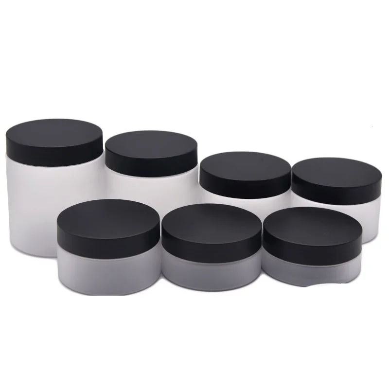 

24Pcs Empty Plastic Jar Black Lid Frost Container Cosmetic 50g 80g 100g 120g 150g 200g 250g Refillable Packing Portable Bottles