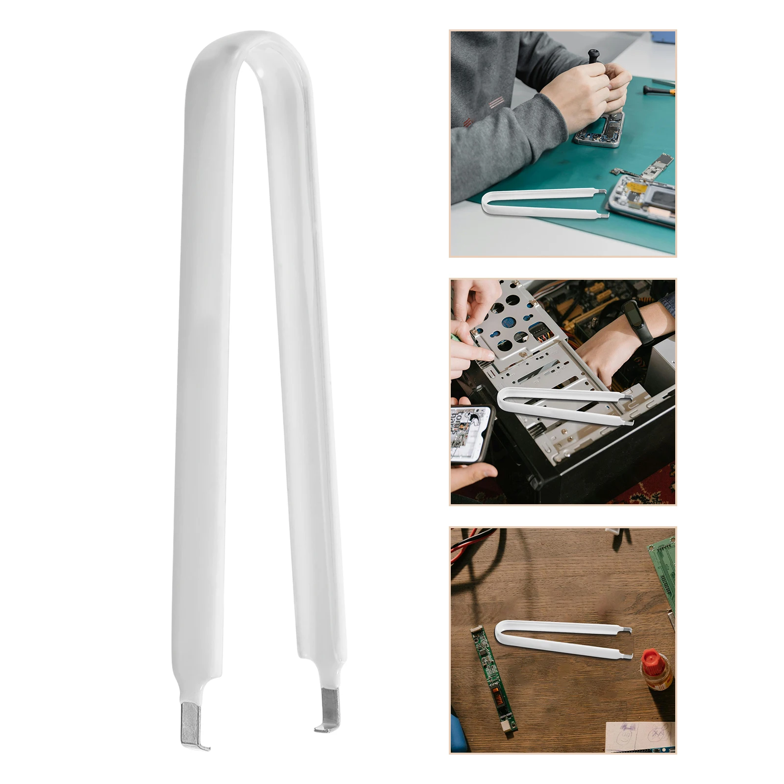 

U-Shaped Ic Chip Puller Tool Multi-Functional Electronic Component Catcher Vinyl Grip Insulated Metal Handle Chip Extractor