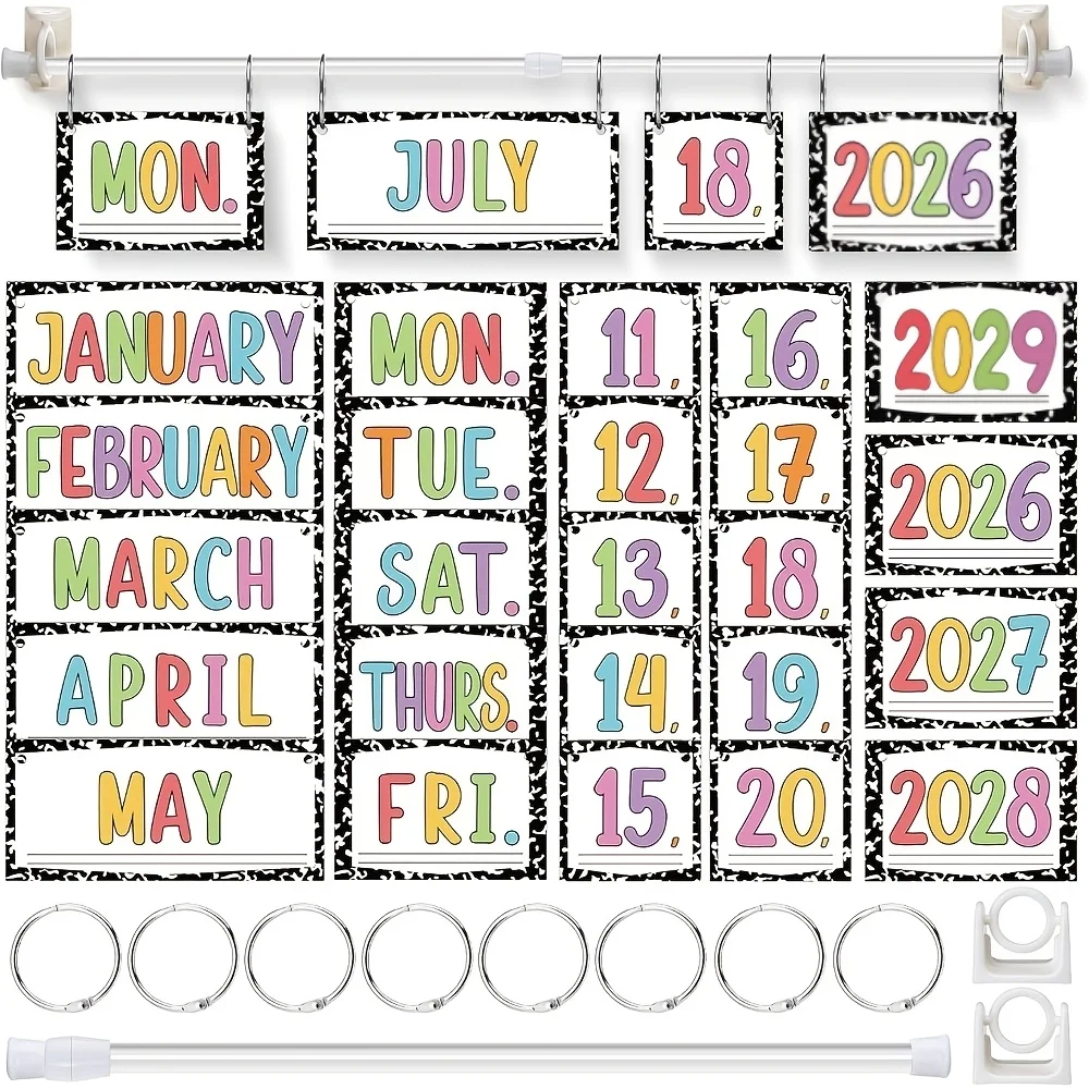 Notizbücher, Kalender, Pinnwand-Set, Klassenzimmer-Pinnwand-Dekoration, 54 Datumskarten, bunter Pastell-Flip-Kalender