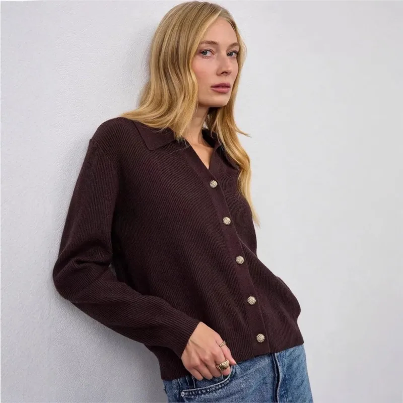 

Осень/зима 2022, новая женская вязаная куртка для поездок на работу, повседневный однотонный кардиган с длинными рукавами, модная универсальная одежда
