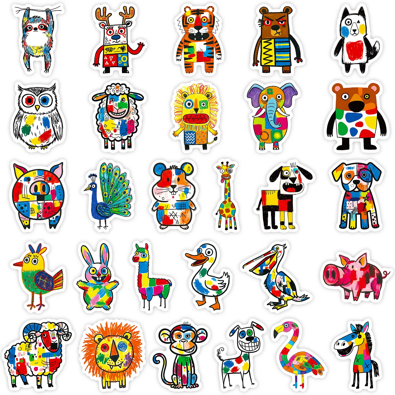 10/56 pièces coloré abstrait dessin animé peintures autocollants Graffiti animaux décalcomanie bricolage bagages téléphone guitare Scrapbook classique enfant jouets