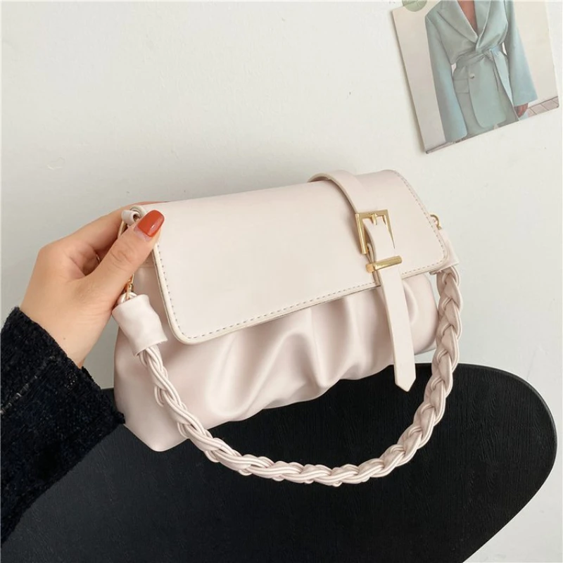 Armpit Bag Women Retro Handbag PU Leather Underarm Shoulder Bag Fashion Weave Top Handle Bag Female Small Subaxillary Bag Clutch