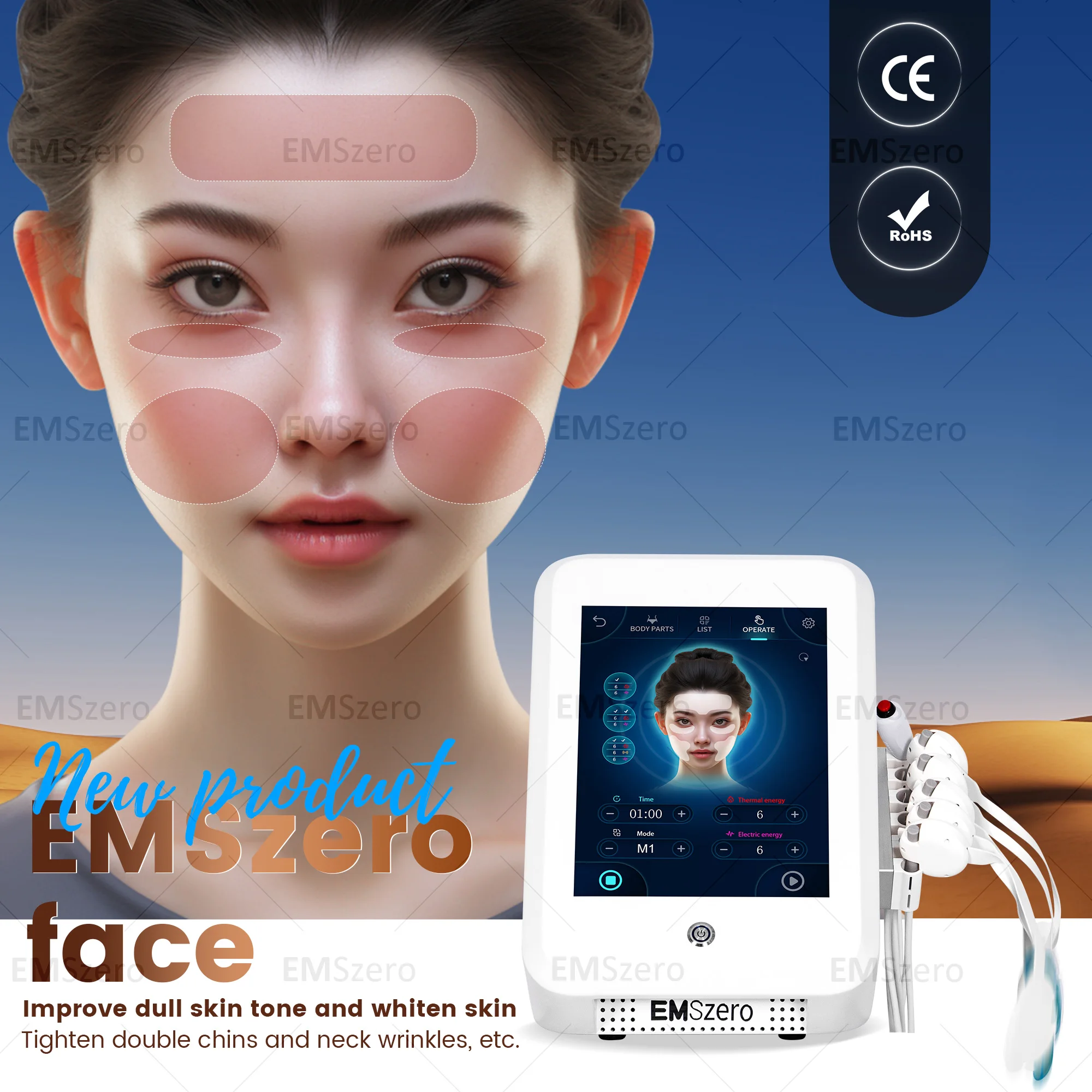 EMSZERO-impresión de arrugas, microcorriente antienvejecimiento, estiramiento Facial de la piel, máquina Facial Emsrf, activa el colágeno