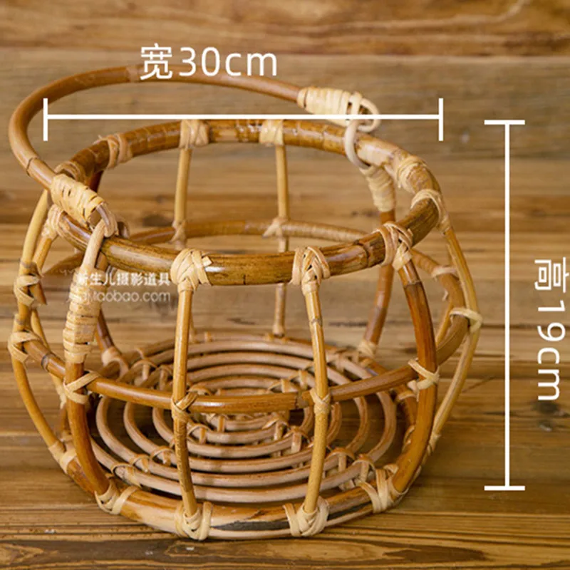 Newborn Photography Props Handmade Vintage Bamboo Rattan Basket Wooden Crib Photo Studio Posing Accessories Baby Growth Souvenir