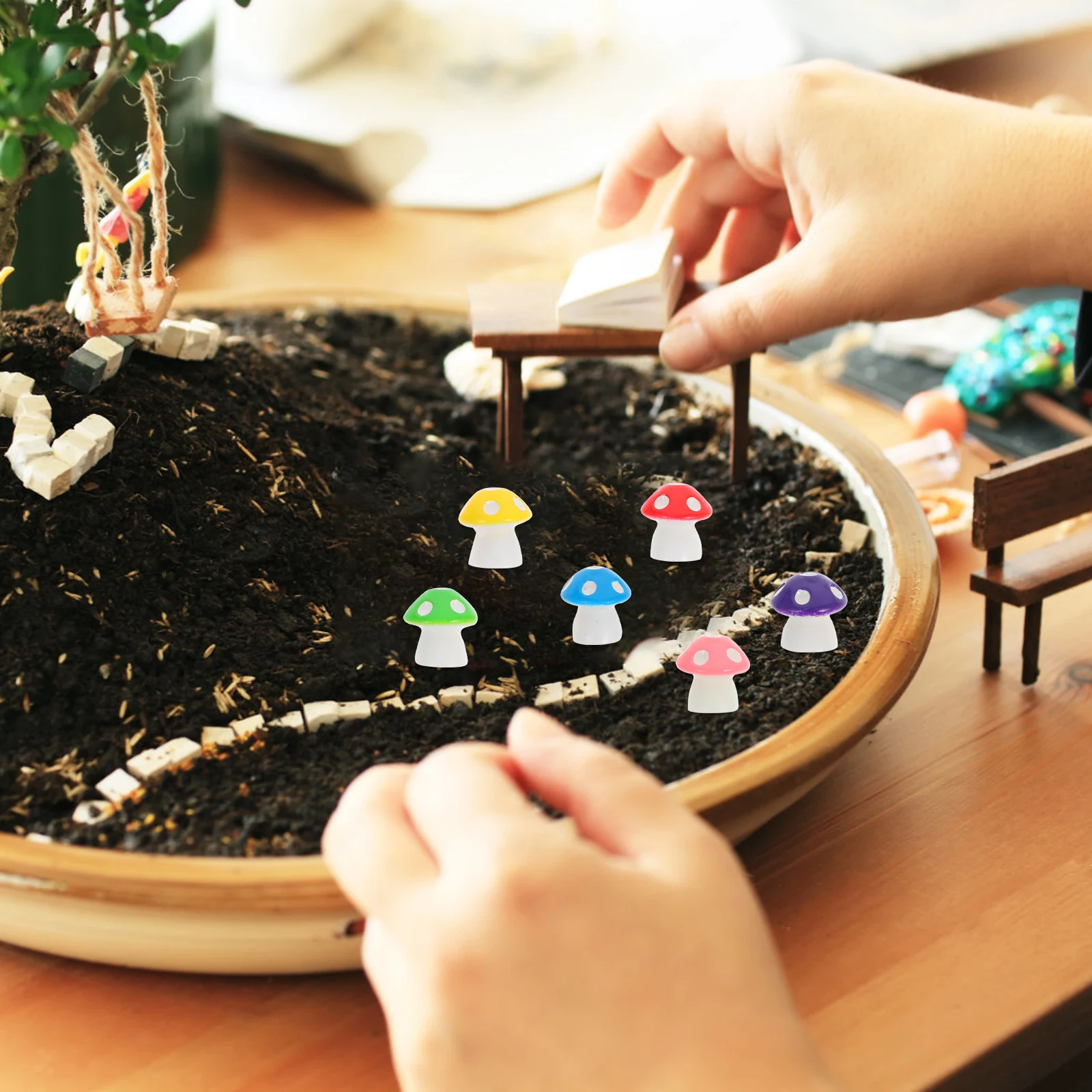 

60 Pcs Miniature Mushroom s House Ornament Realistic Decorative Effect s Resin Garden Sculpture Tiny Sculptures
