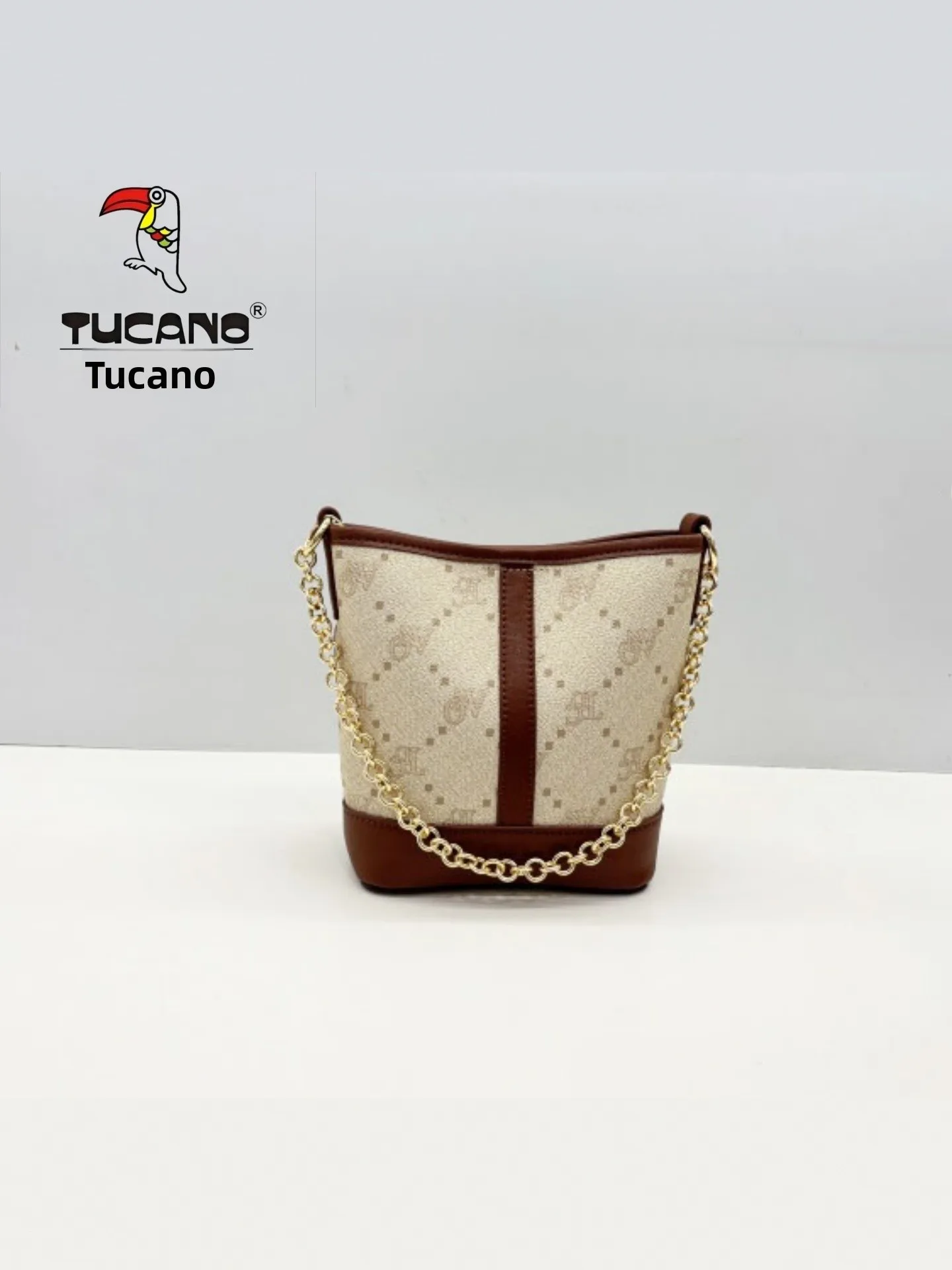 Bolsa Bucket Feminina TUCANO 2026 Nova Moda Estampada com Corrente, Bolsa Bucket Impermeável K8563, Bolsa de Ombro em Couro M...