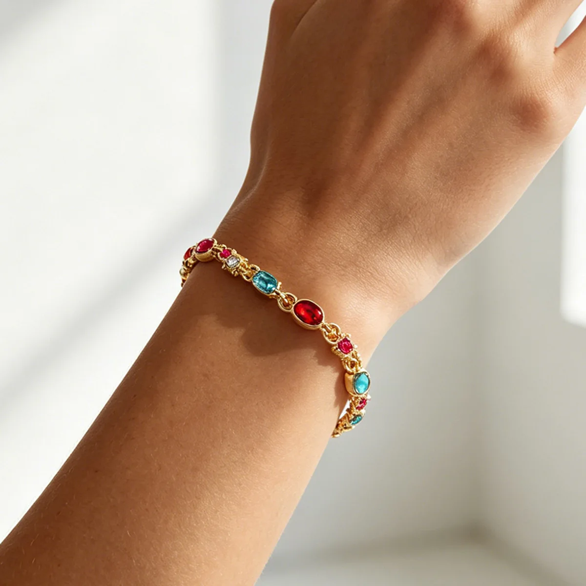 Cross-border new retro color contrasting light luxury diamond-encrusted niche bracelet exquisite high-end versatile dopamine jew