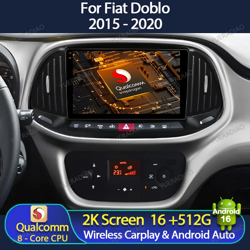 Android 16 Car Radio For Fiat Doblo 2015 2016 2017 2018 2019 2020 Head Unit 2DIN Multimedia Stereo Video Player Qualcomm 4G WIFI