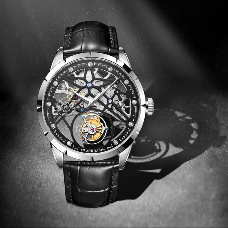 AESOP Tourbillon Diver Watch Men Top Brand Sapphire Mechanical Watches 100m Waterproof  Transparent Tourbillon Automatic Reloj