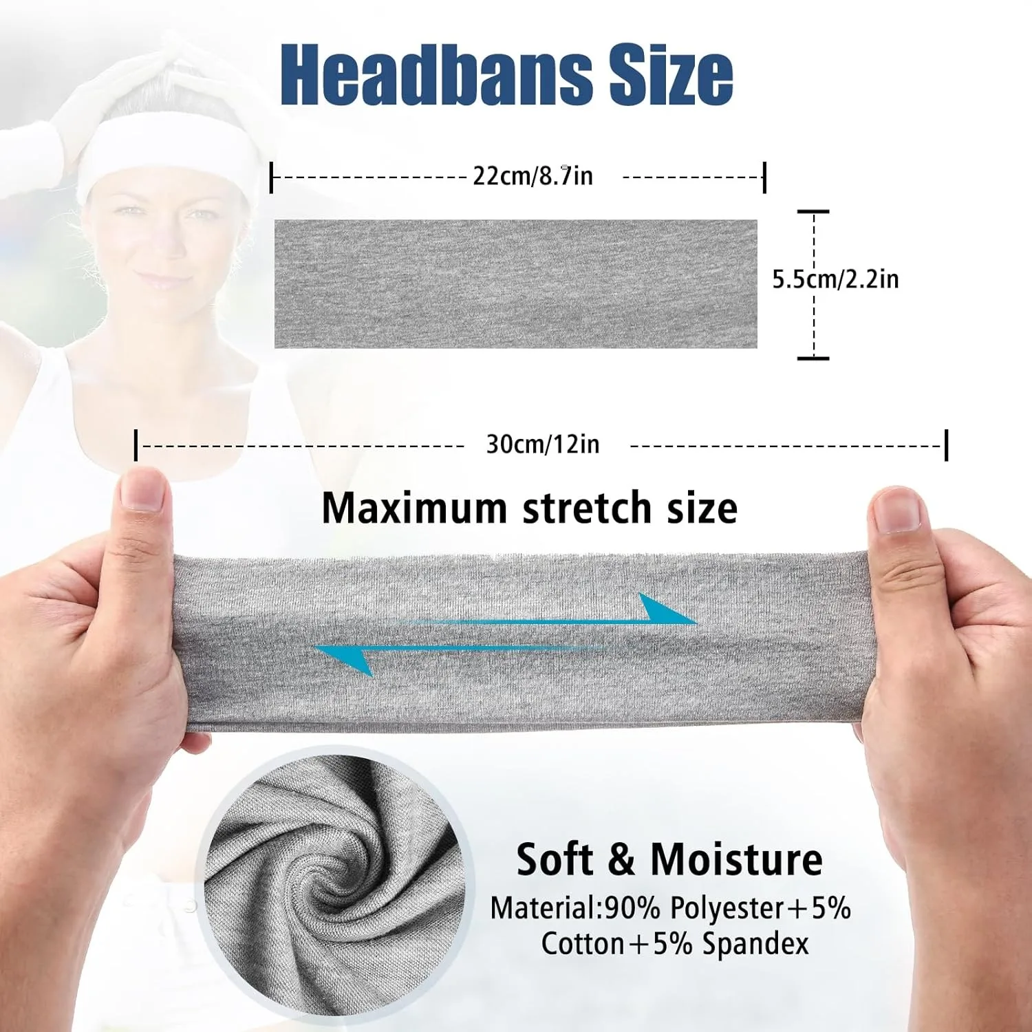 Women Non Slip Head Bands for Women's Hair, Fashion Workout Thick Stretchy Sweat Hair Bands Soft Fabric Sport Hair Warp