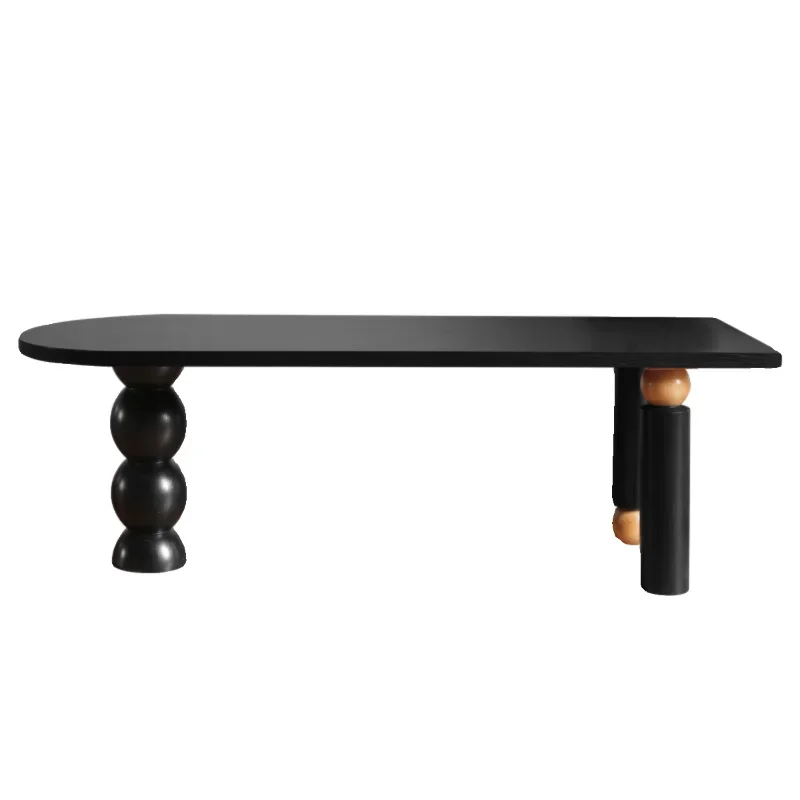 

All solid wood black French retro small apartment wabi-sabi wind medieval solid wood dining table chairs semi-round pure solid w