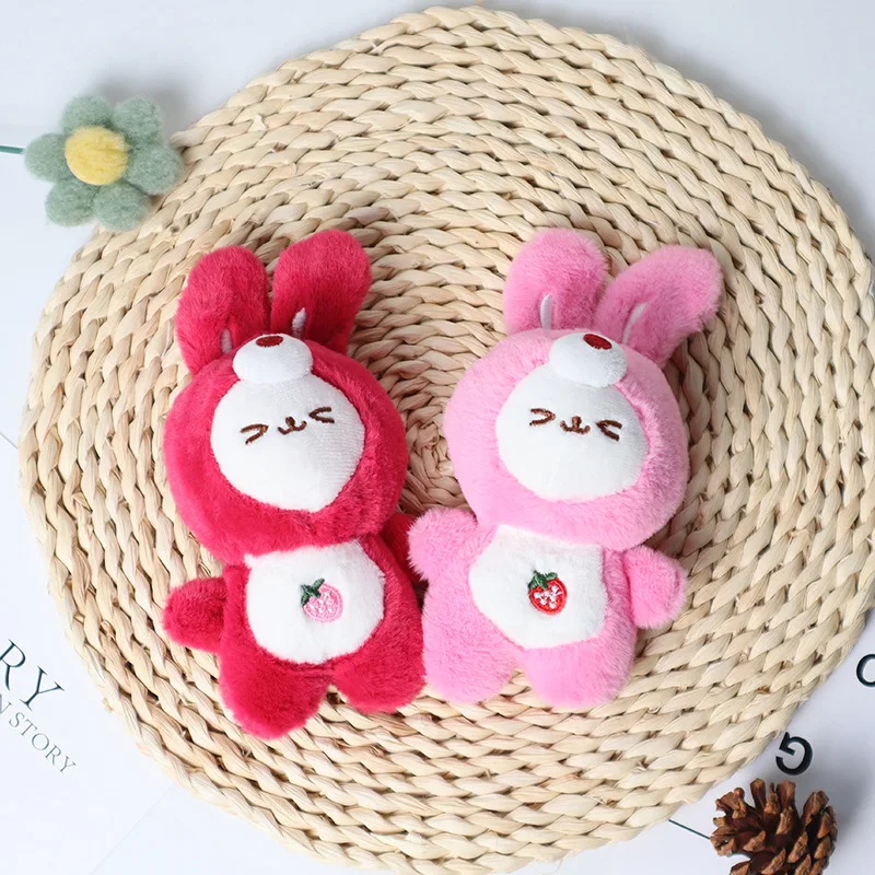 2023 New Strawberry Rabbit Cute Plush Doll Cartoon Kawaii Bunny Keychain Pendant Girls Bag Charm Children's Birthday Small Gift