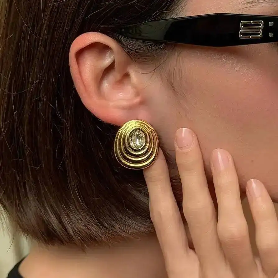 Lacteo Retro 304 Stainless Steel Inlaid Zircon Stud Earring Women Exquisite 18K Gold Plated Geometry Pierc Ear Jewelry Accessory