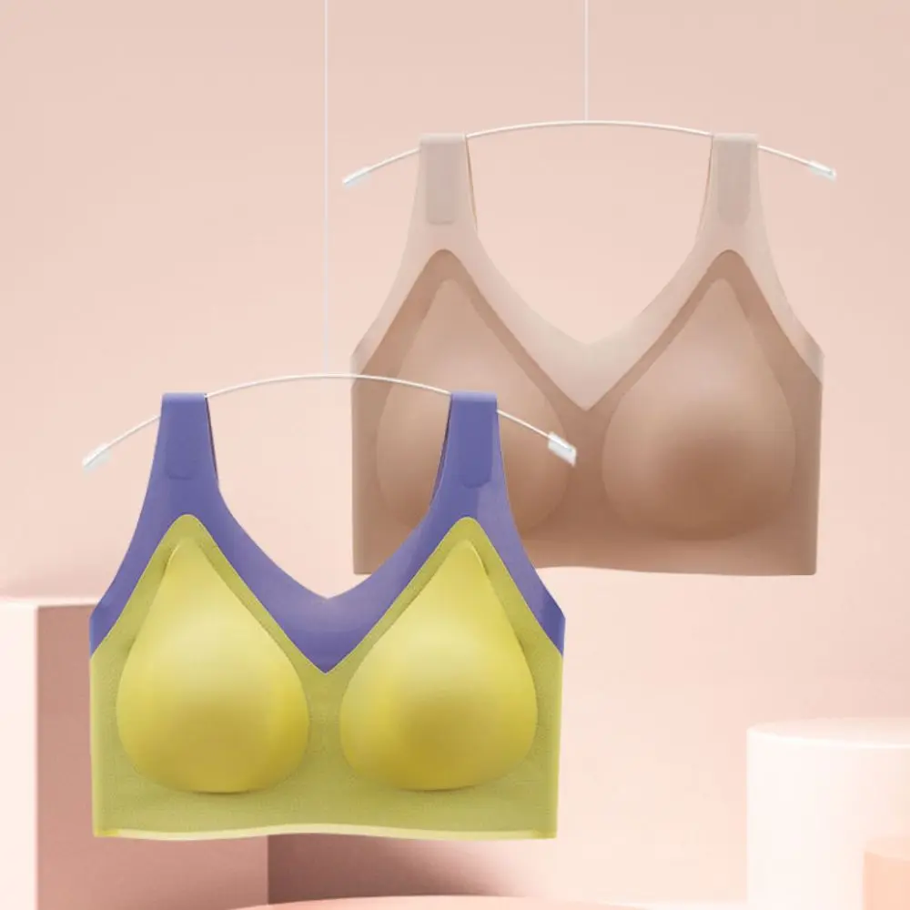 

Fashion Ice Silk Seamless Bras Push Up Thin Wireless Deep V Bra Shockproof Anti-sagging Underwear for Women Yoga