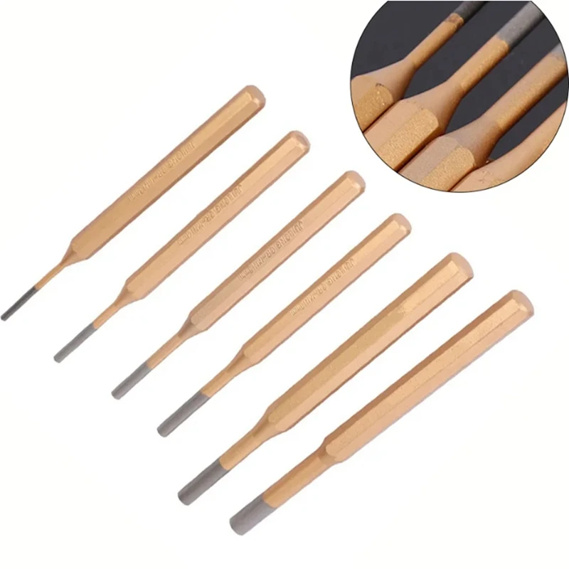 6 Pcs 3-8Mm Cylindrical Punch Chisel Alloy Steel Steel Round Head Center Punch Chisel Percussion Punch Needle Hand Tools