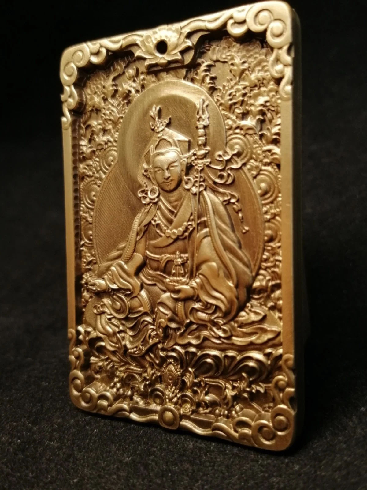 Sipei Precision Engraving All Brass Lotus Master Relief Buddha Statue Square Plate Lotus Life Master Mini Tangka Key Pendant