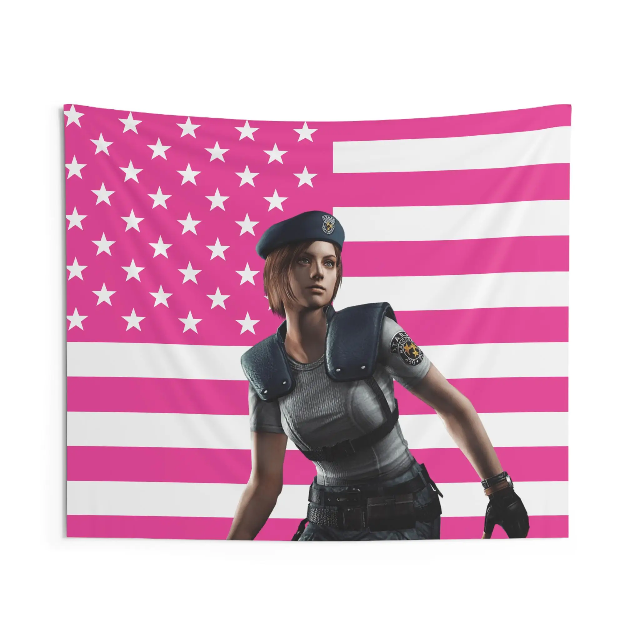 Jill Valentine Pink American Flag Tapestry Wall Hanging Resident Evil Poster Decorative Blanket Bedroom Living Room Home Decor