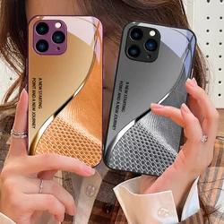 Black Tempered Glass Phone Case For IPhone 15 Pro 14 13 12 Mini 11 XS Max XR 7 8 Plu SE 2020 2022 Mesh Curve Texture Orange