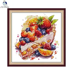 Joy Sunday Still Life Cake Pattern Cross Stitch Complete Set With Material Handmade DMC 11CT 14CT 16CT Needlework Decoration