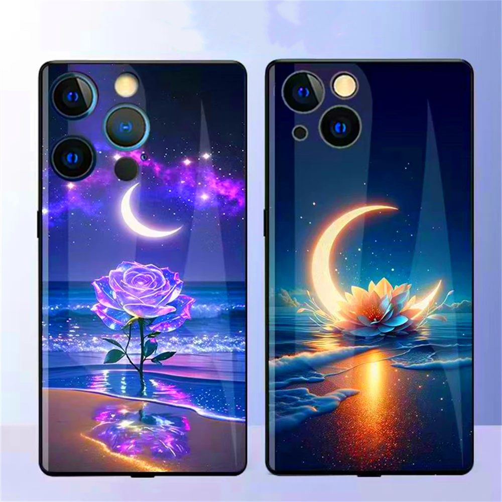 Moonlight Rose Beleuchtete Blitz-Sprach-Smart-Control-Glas-LED-Handyhülle für iPhone Air 18 17 16 E 15 14 13 12 11 Pro Max – Detail 20