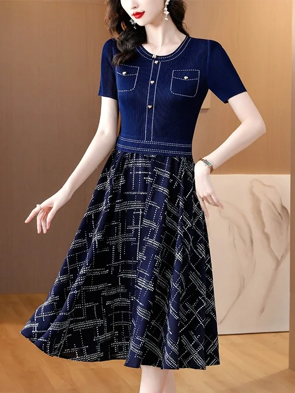 

Женская плиссированная юбка миди с принтом и вставками, из шифона, с высокой эластичностью, с коротким рукавом...