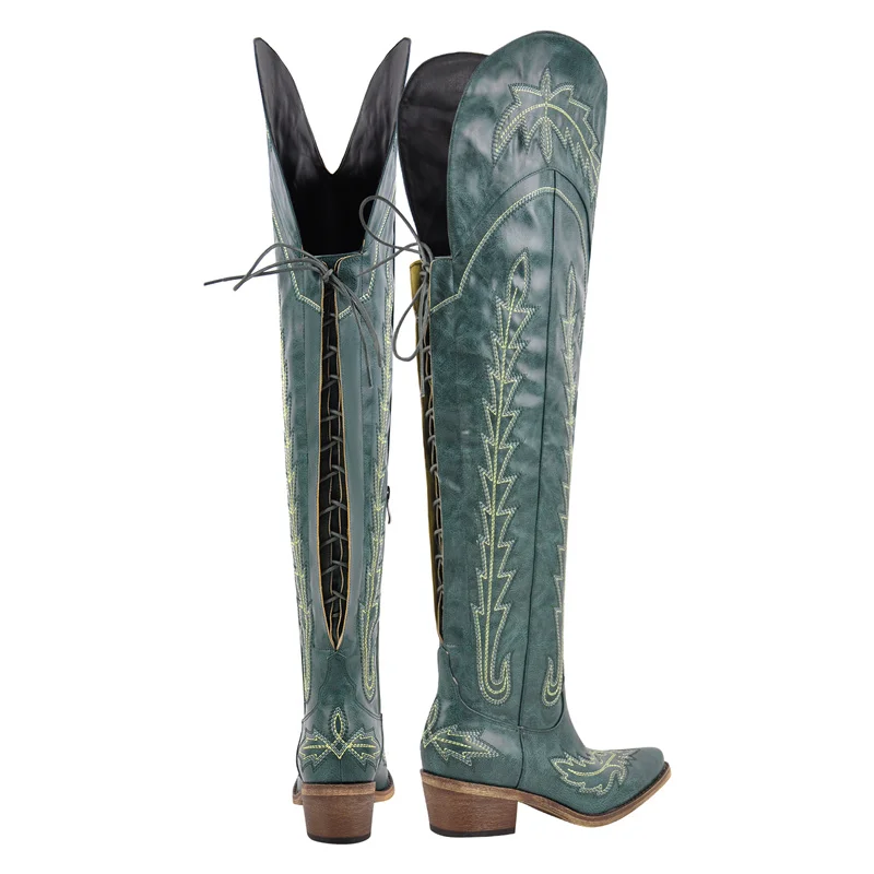 Onlymaker Women Over the Knee Faux Leather Boots for Women Cowboy Boots for Women Adjustable Thigh High Cowgirl Boots
