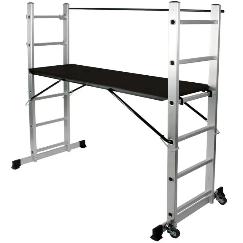 Escada de plataforma de andaime móvel antiderrapante com rodas, altura ajustável