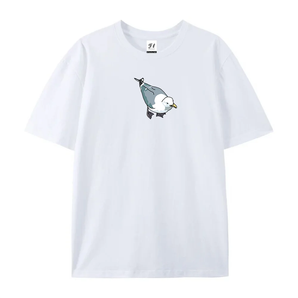 Cute Seagull Bird Graphic Shirt Minimalist Cartoon Seabird Print Fashion Trendy Cotton Casual Tee Gift for Animal Lover
