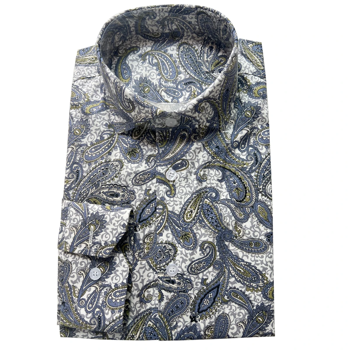 Men’s Hawaiian Shirts Floral Shirts Men Custom Made Summer Shirts For Men Tailored Mens Dress Shirts Blue Gray Paisley Pattern